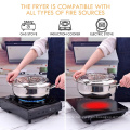 Fryer Pot Thermometer Nonstick Tempura French Deep Fryer 304 Stainless Steel Frying Pot With Oil Drain Rack